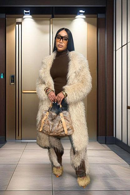 Nikita Faux Fur Trench Coat - Tan