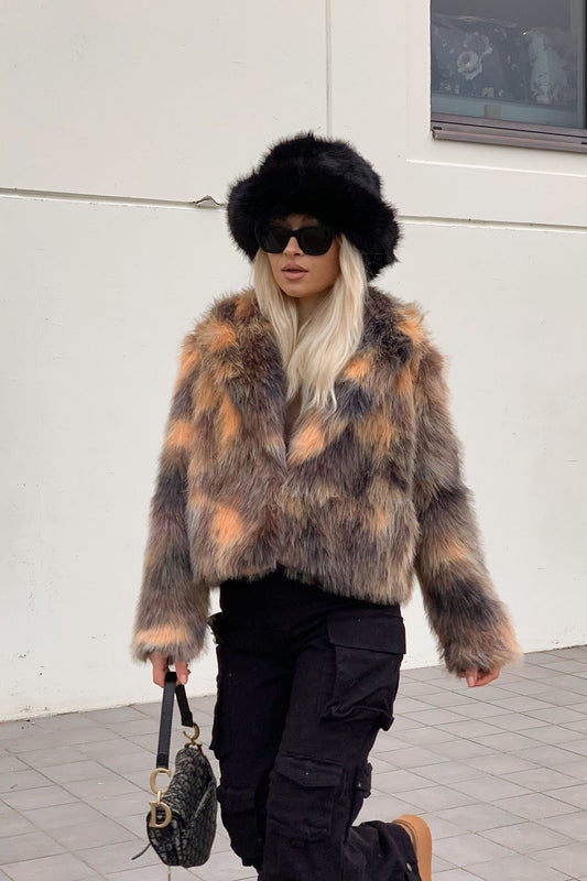 Synthetic Fur Coat Have It On Lock - Brown/Combo
