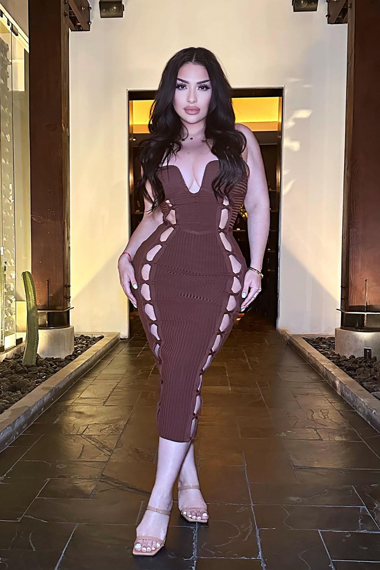 Midi Bandage Dress No Cuts Given - Brown