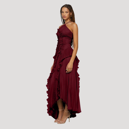 Women’s Elegant Occasion Halter Neck Frill Midi Dress