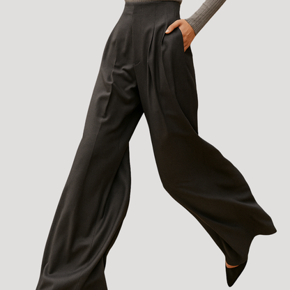 Women's High Waisted Pleated Trousers – Wide Leg Smart Casual Pants