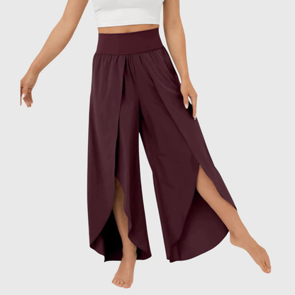 Women’s Elasticated High Waist Wide Leg Split Hem Trousers