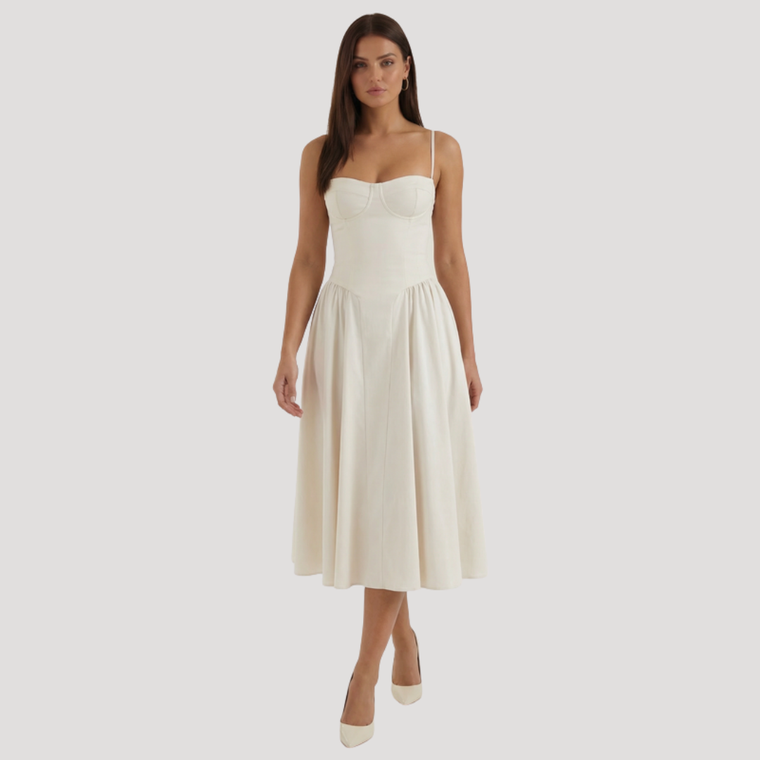 Floral Corset Midi Dress – Fitted Summer Party Dress