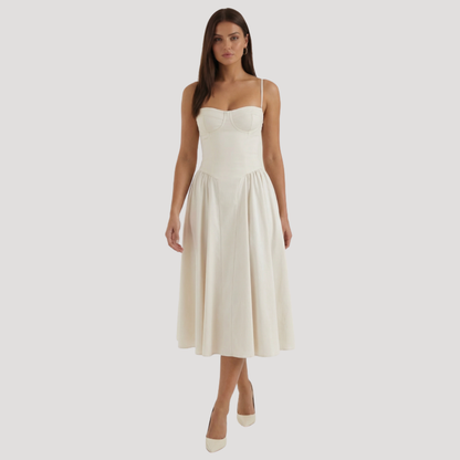Floral Corset Midi Dress – Fitted Summer Party Dress