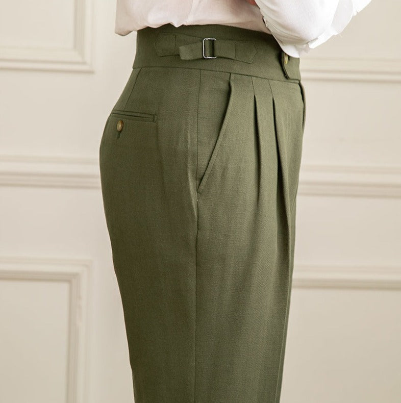 Double pleat trousers in Casino Royale linen blend