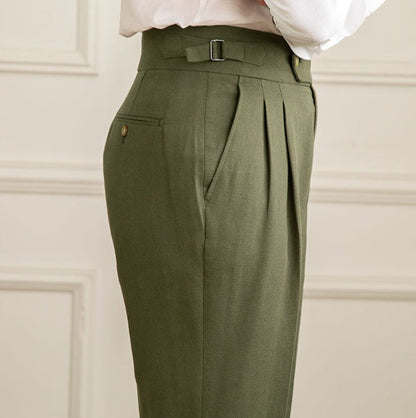 Double pleat trousers in Casino Royale linen blend