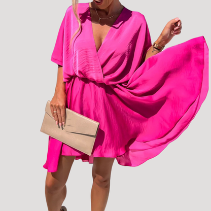 Flowy V-Neck Short Dress for Summer Holidays