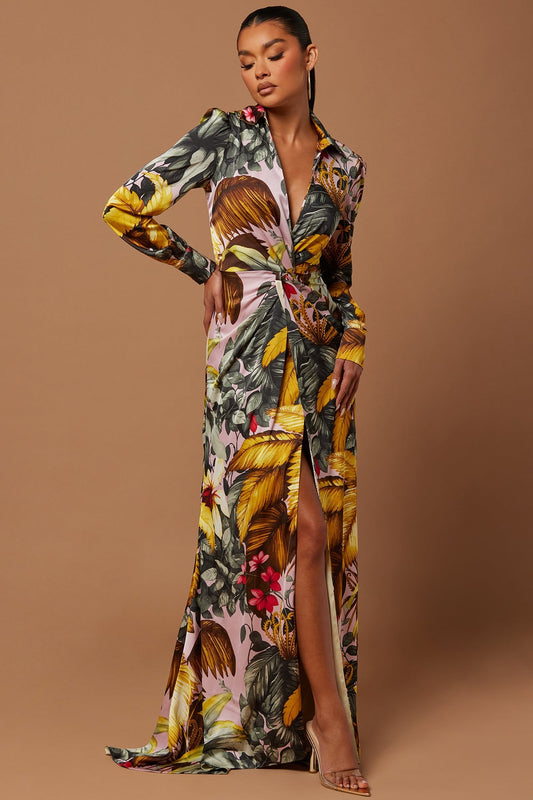 Teresa Floral Satin Maxi Dress - Multi Colour