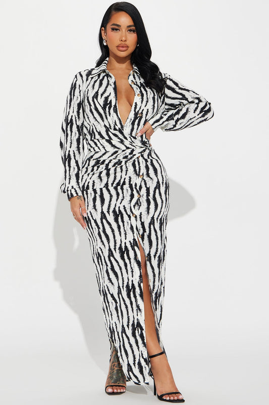 Silva Maxi Crepe Dress - Black/White