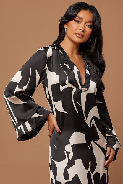 Maxi Kaftan Satin Dress from Seoul - Black/Combo