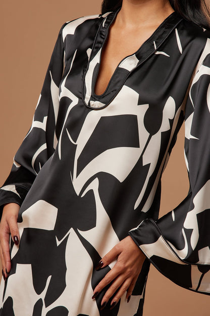 Maxi Kaftan Satin Dress from Seoul - Black/Combo