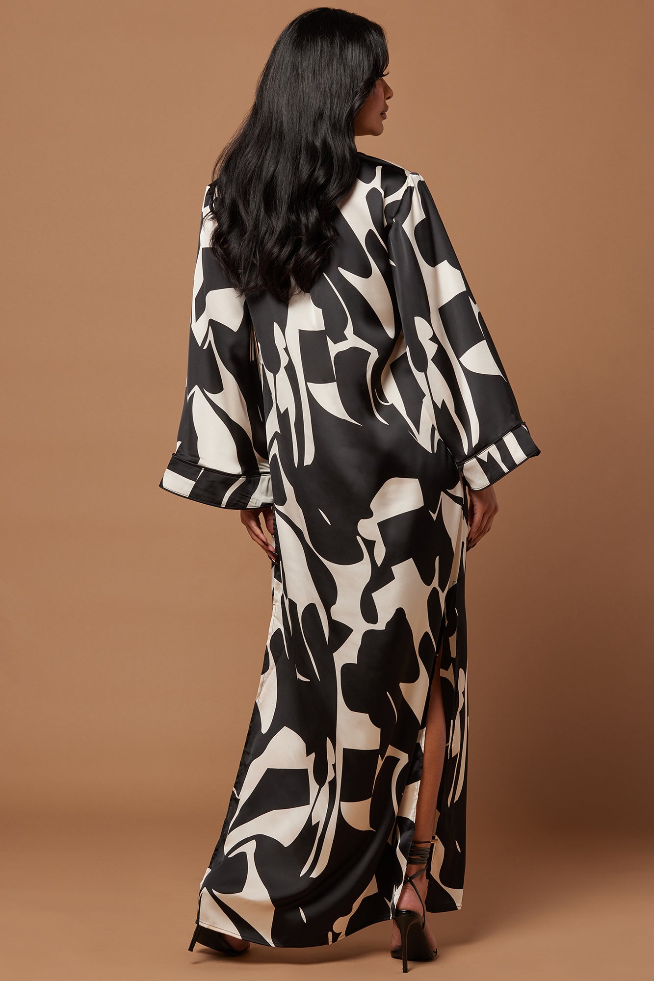 Maxi Kaftan Satin Dress from Seoul - Black/Combo