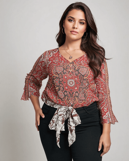 Arabella | Classic Printed Red Top