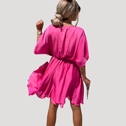 Flowy V-Neck Short Dress for Summer Holidays