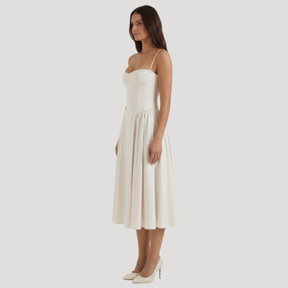 Floral Corset Midi Dress – Fitted Summer Party Dress