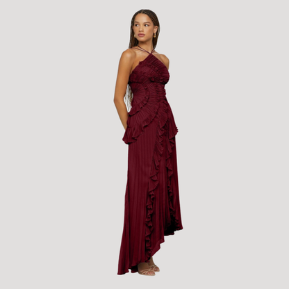 Women’s Elegant Occasion Halter Neck Frill Midi Dress