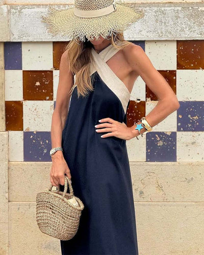 Chiessa | Elegant Backless Dress with Stylish Cross Neckline