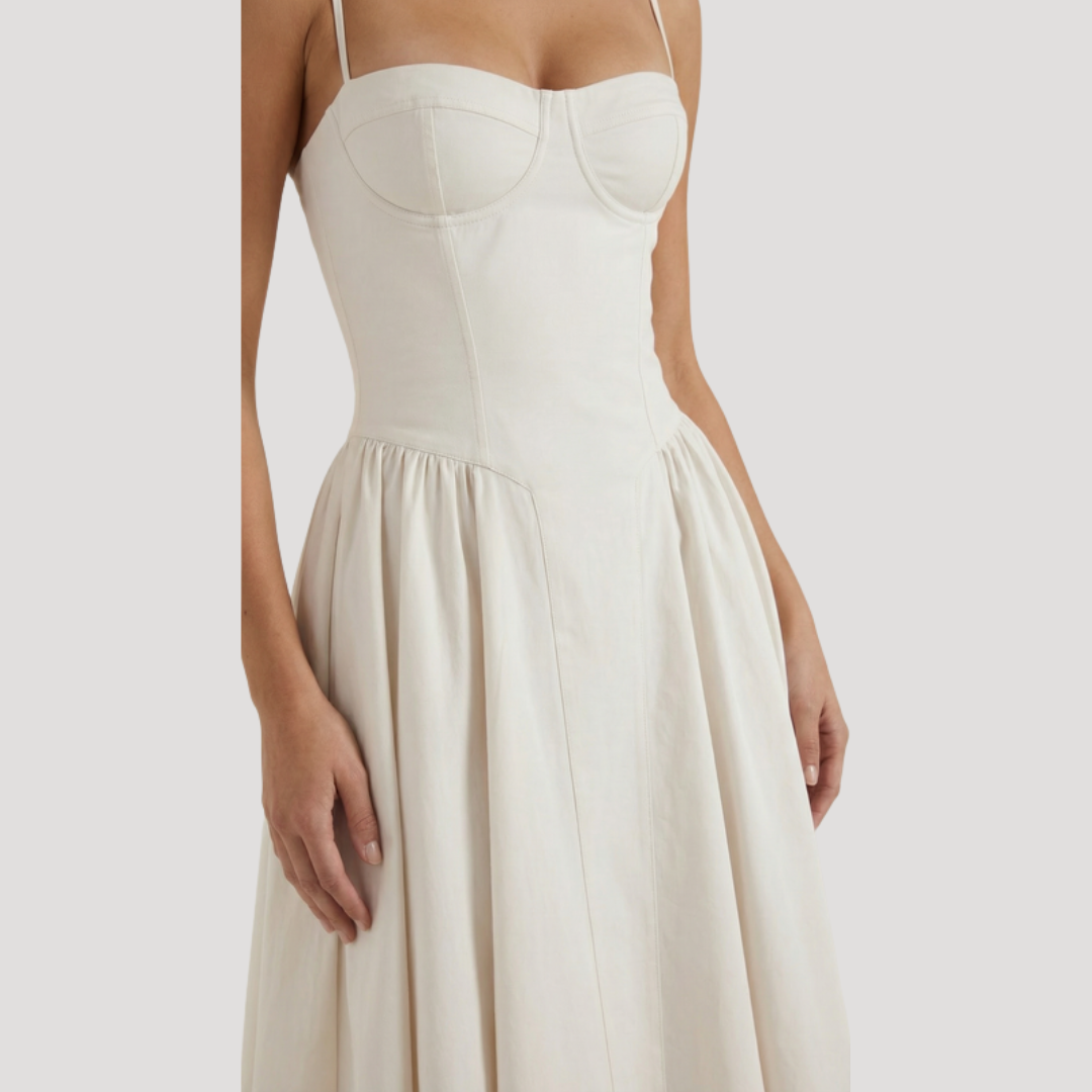 Floral Corset Midi Dress – Fitted Summer Party Dress