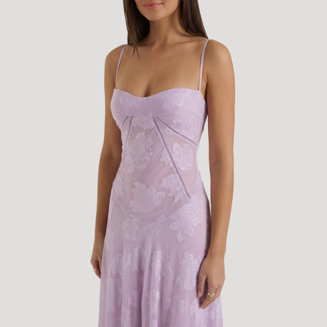 Lace Maxi Dress – Spaghetti Strap Fitted Design – Evening Wear