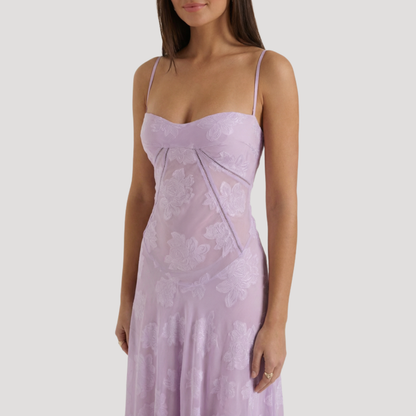 Lace Maxi Dress – Spaghetti Strap Fitted Design – Evening Wear