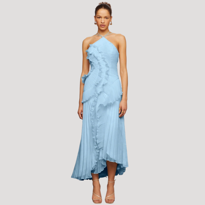 Women’s Elegant Occasion Halter Neck Frill Midi Dress