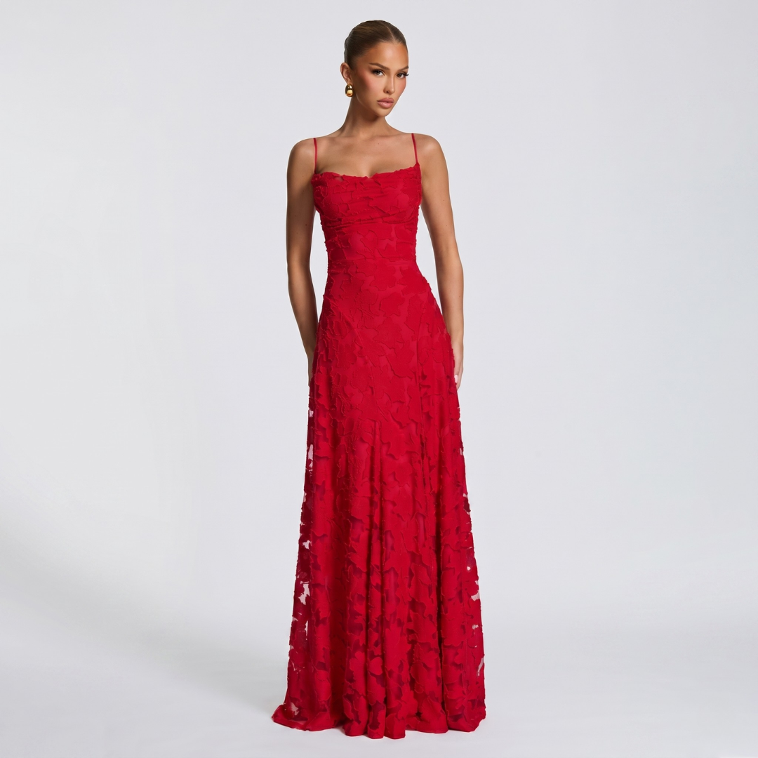 Women’s Elegant A-Line Lace Maxi Dress for Evening Events