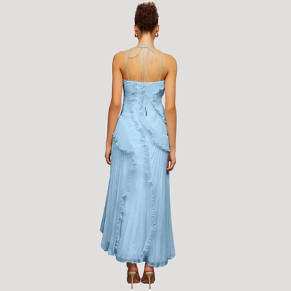 Women’s Elegant Occasion Halter Neck Frill Midi Dress