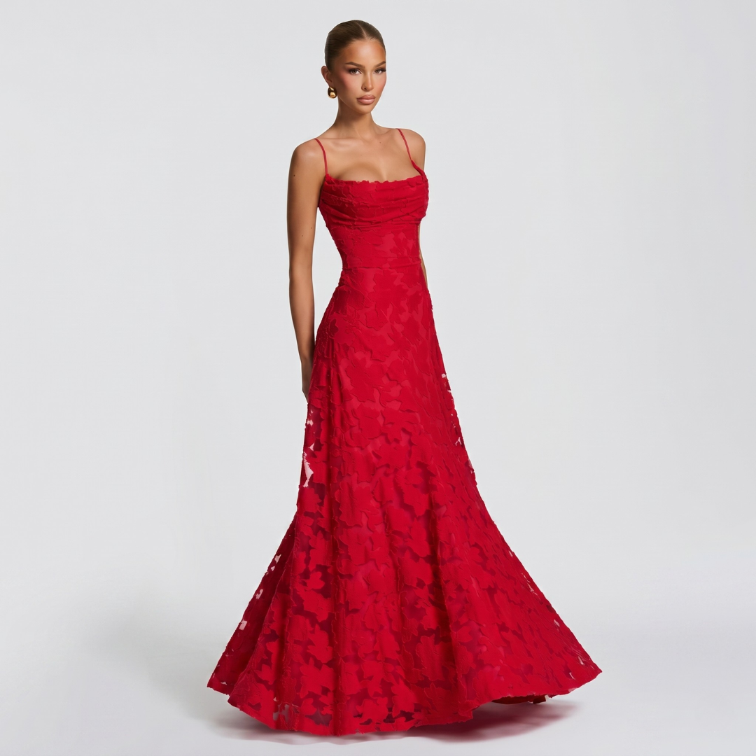 Women’s Elegant A-Line Lace Maxi Dress for Evening Events