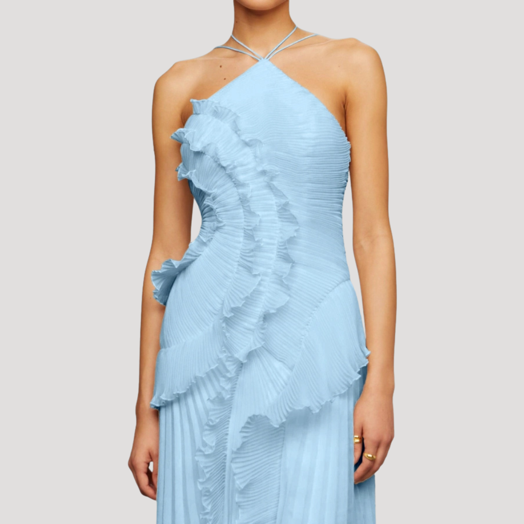 Women’s Elegant Occasion Halter Neck Frill Midi Dress