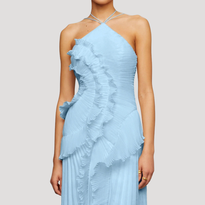 Women’s Elegant Occasion Halter Neck Frill Midi Dress
