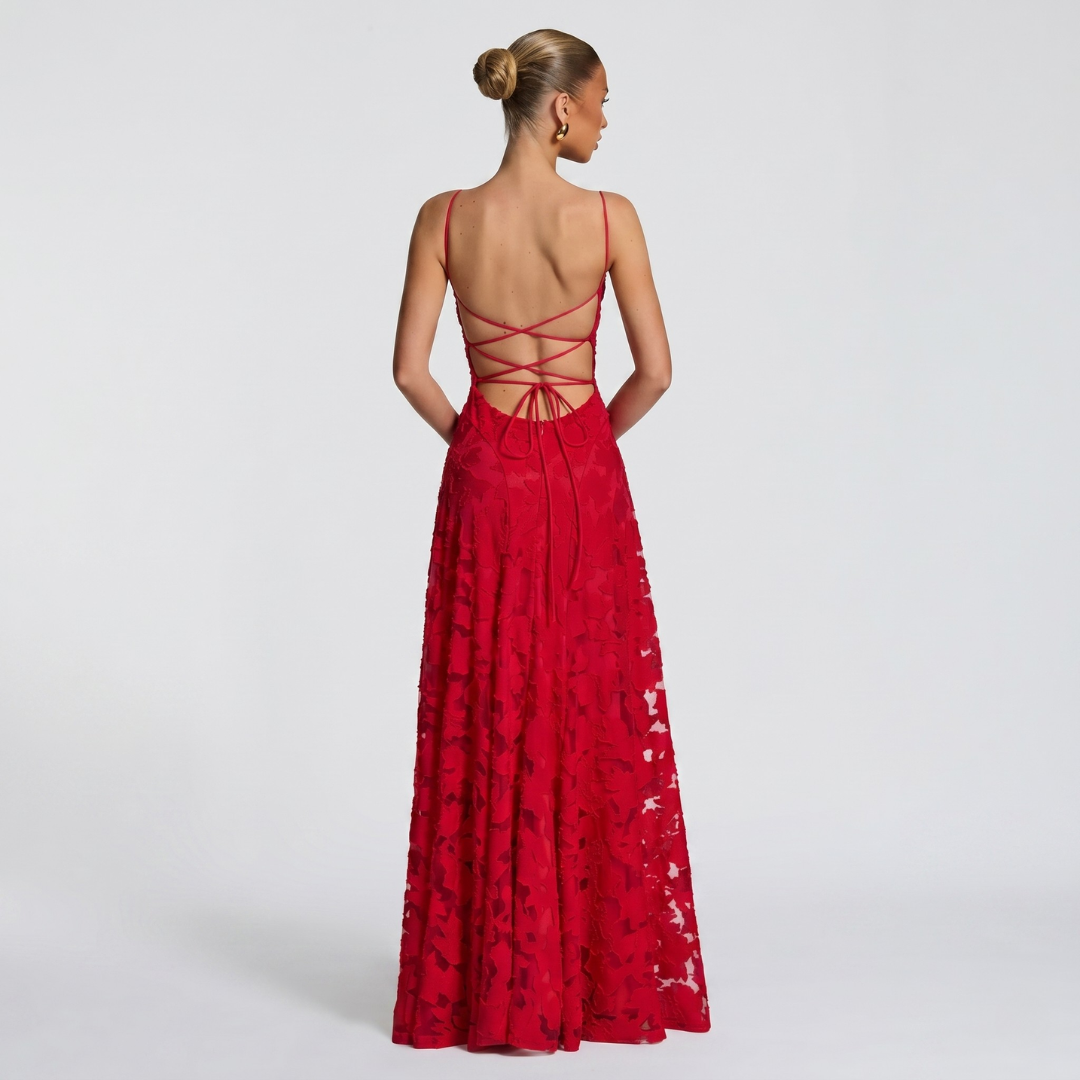 Women’s Elegant A-Line Lace Maxi Dress for Evening Events