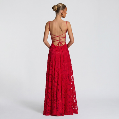 Women’s Elegant A-Line Lace Maxi Dress for Evening Events
