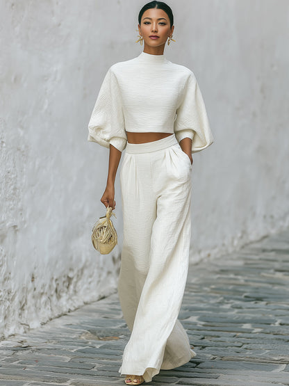 Glowy - Textured Creamy White Lantern Sleeve Set