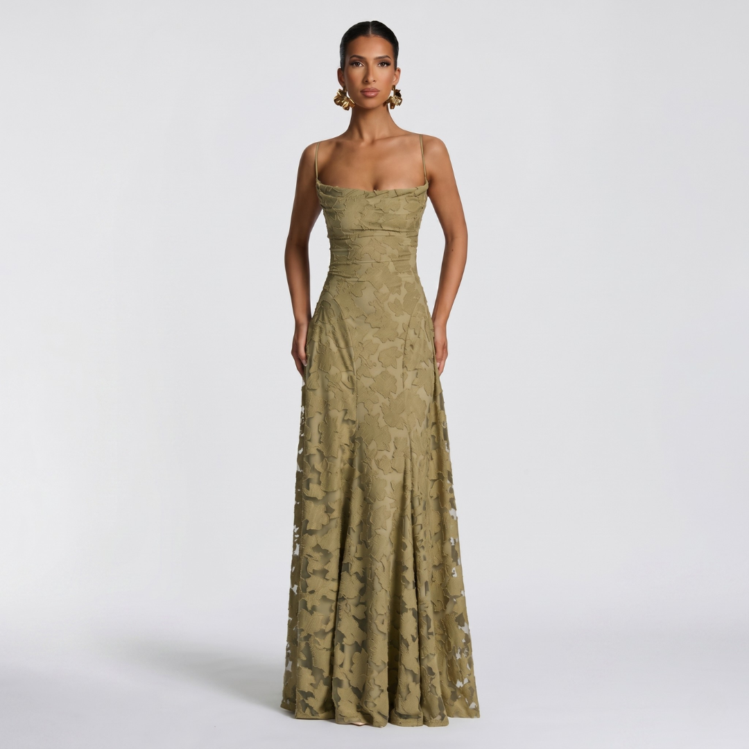 Women’s Elegant A-Line Lace Maxi Dress for Evening Events