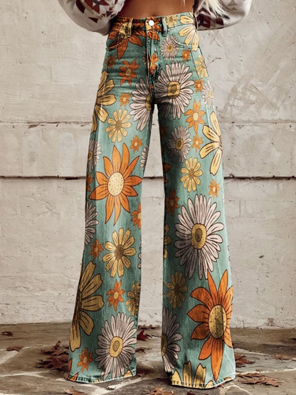 CIRILLA - VINTAGE FLORAL WIDE-LEG TROUSERS