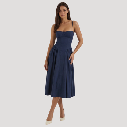 Floral Corset Midi Dress – Fitted Summer Party Dress
