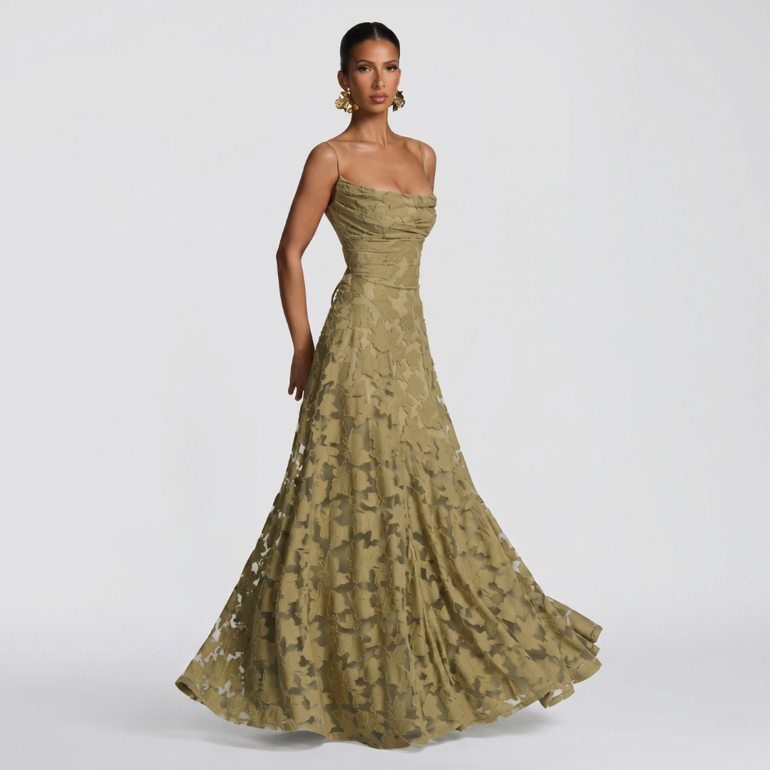 Women’s Elegant A-Line Lace Maxi Dress for Evening Events