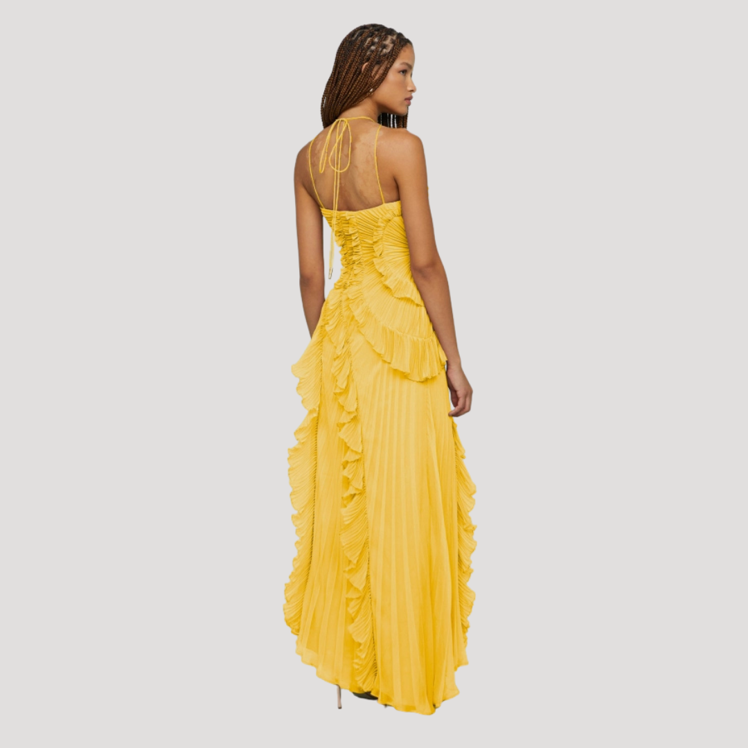 Women’s Elegant Occasion Halter Neck Frill Midi Dress