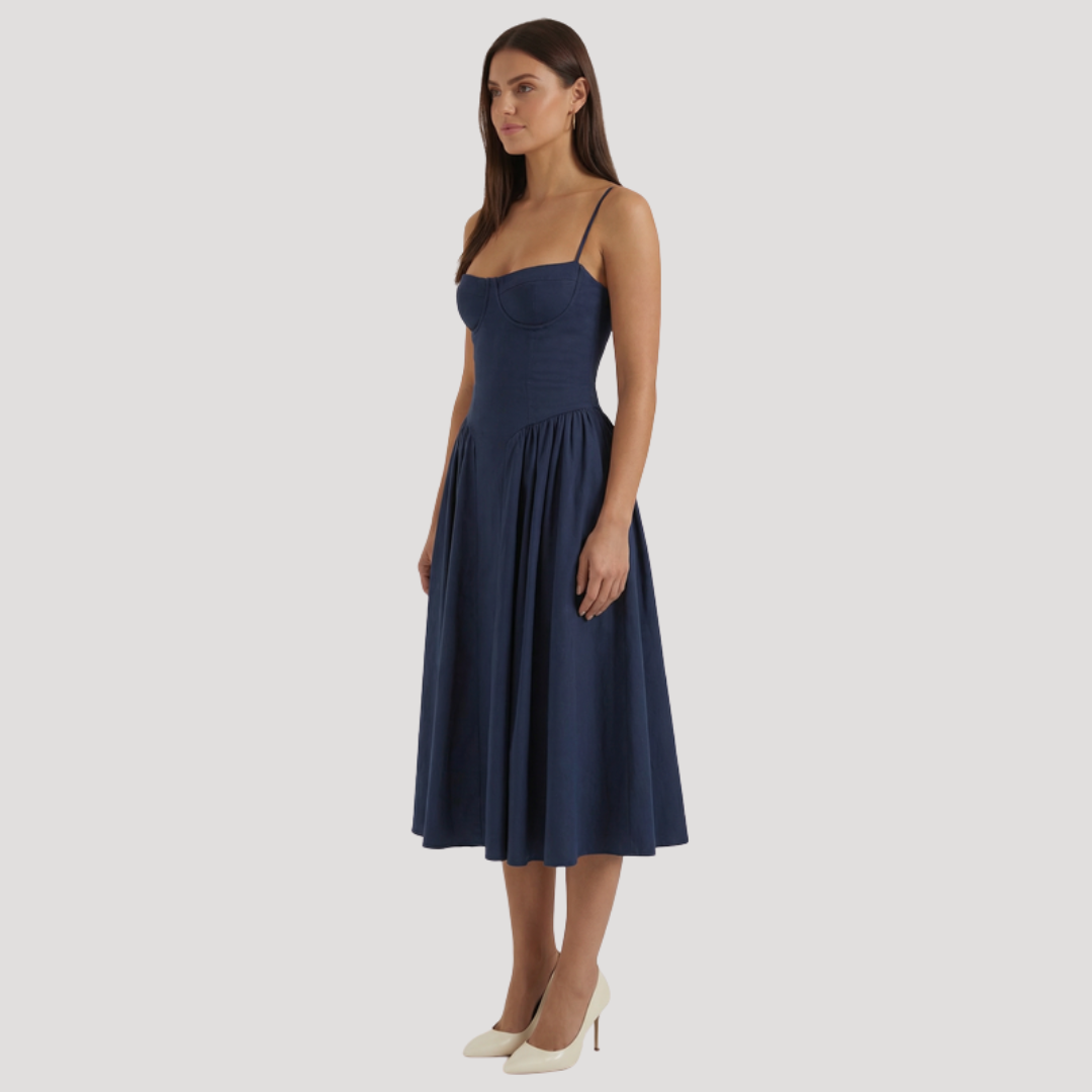 Floral Corset Midi Dress – Fitted Summer Party Dress