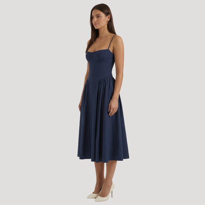 Floral Corset Midi Dress – Fitted Summer Party Dress