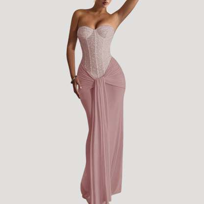 Women’s Elegant Strapless Corset Evening Maxi Dress