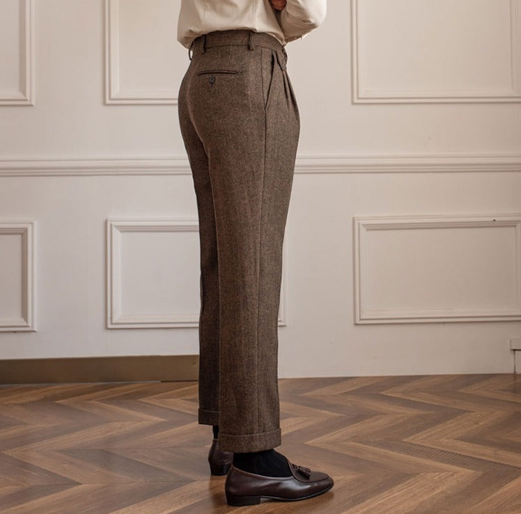 Herringbone Wool Blend Suit Trousers "Winchester"