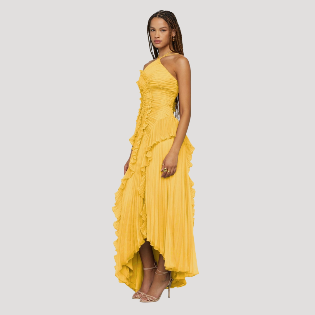 Women’s Elegant Occasion Halter Neck Frill Midi Dress