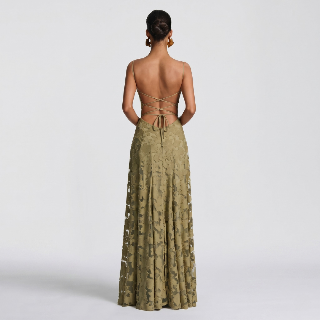 Women’s Elegant A-Line Lace Maxi Dress for Evening Events