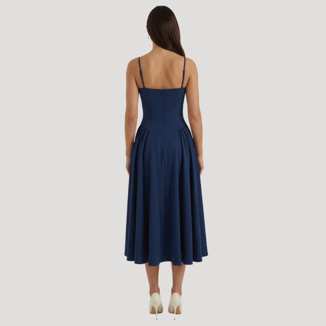Floral Corset Midi Dress – Fitted Summer Party Dress