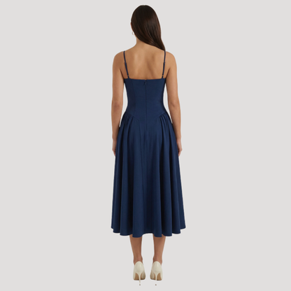 Floral Corset Midi Dress – Fitted Summer Party Dress