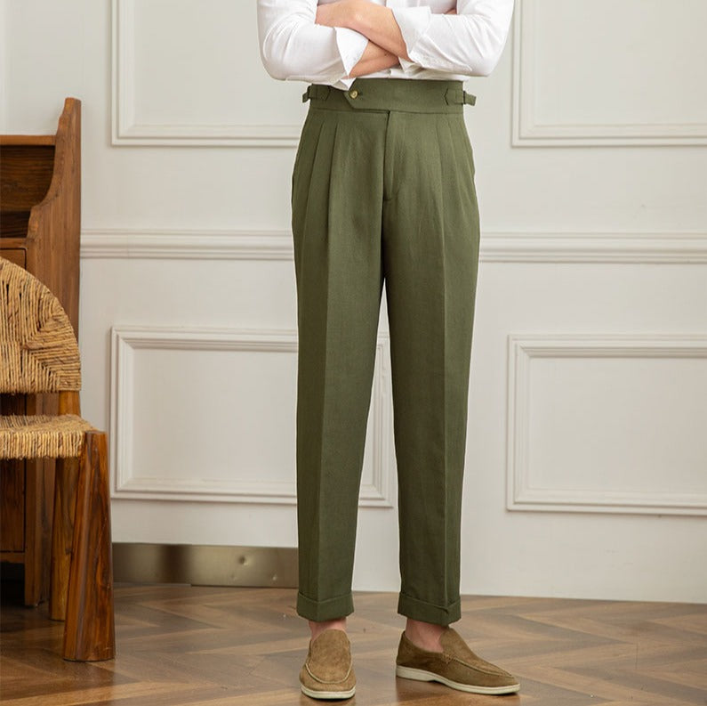 Double pleat trousers in Casino Royale linen blend