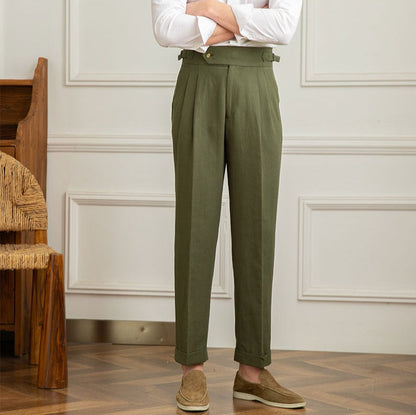 Double pleat trousers in Casino Royale linen blend