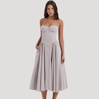 Corset Bodice Midi Dress for Holidays