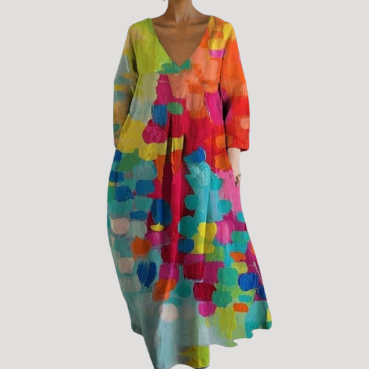 Abstract Print A-Line Midi Day Dress